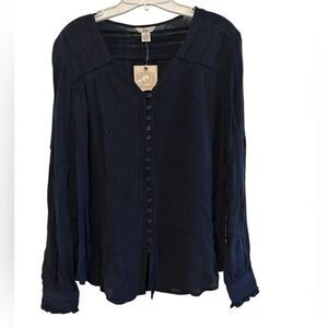 New Bass Cotton Button Front Raglan Lace Valentine Date Night Shirt M